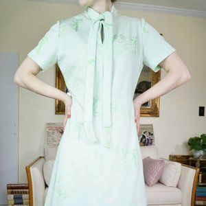 Vintage Leslie Fay 1970's Mint Green Toile Dress